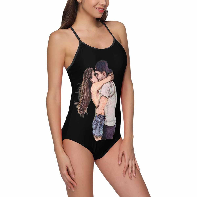 Custom Face Couple Photo Women's Slip One Piece Swimsuit