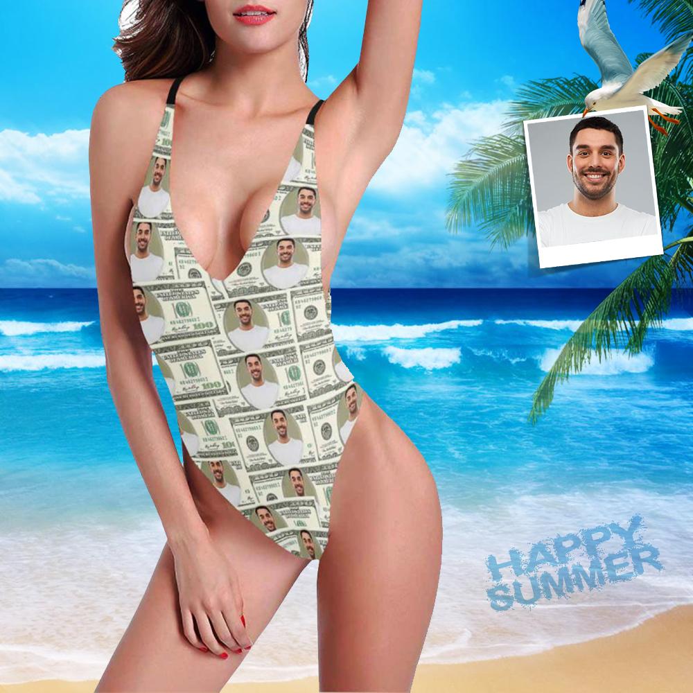 Custom Face Dollar Swimsuit Personalized Women&