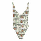 Custom Face Dollar Swimsuit Personalized Women's Halter Straps Backless Bathing Suit Birthday Girlfriend Gift