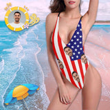 Custom Face Flag Women's Halter Straps Backless Swimsuit