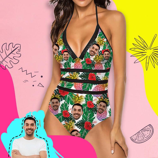 Custom Face Flower Swimsuit Personalized Women's New Strap One Piece Bathing Suit Holiday Party