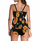 Custom Face Flowers Swimsuit Personalized Womens Tankini Top Sets Bikini Two Piece Bathing Suit