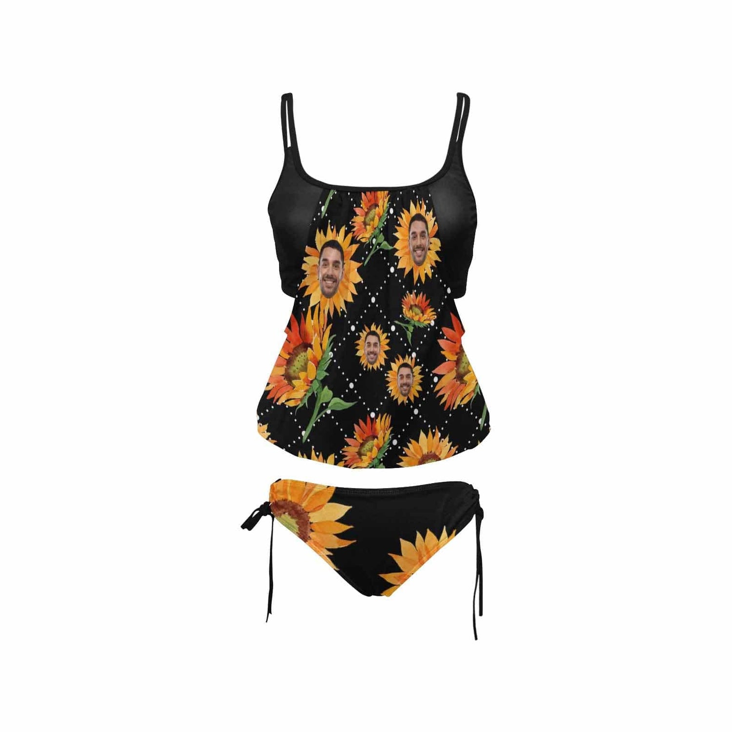 Custom Face Flowers Swimsuit Personalized Womens Tankini Top Sets Bikini Two Piece Bathing Suit