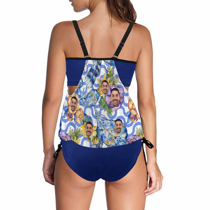 Custom Face Flowers Swimsuit Personalized Womens Tankini Top Sets Bikini Two Piece Bathing Suit