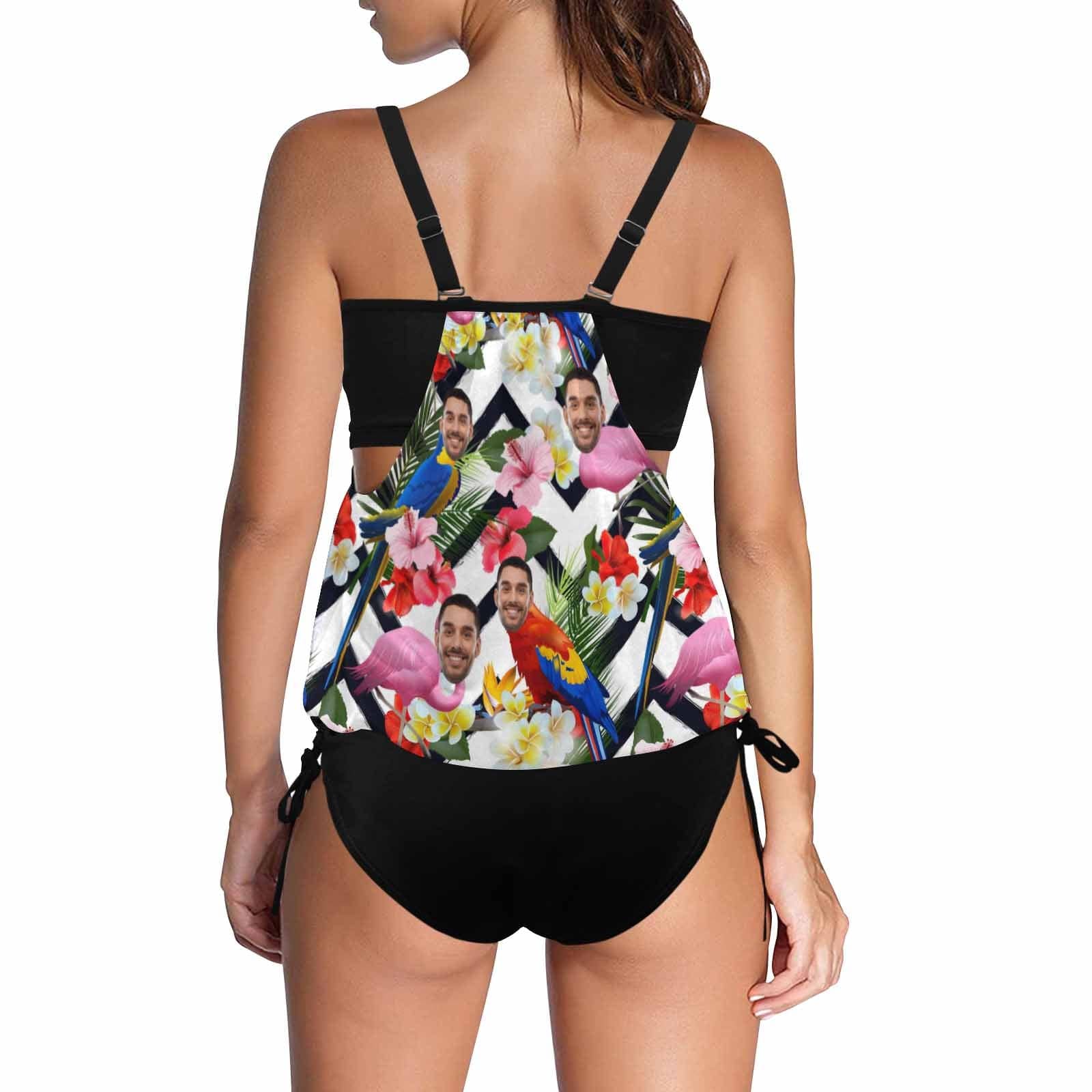 Custom Face Flowers Swimsuit Personalized Womens Tankini Top Sets Bikini Two Piece Bathing Suit