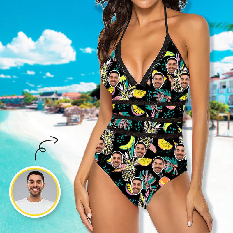 Custom Face Fruit Funny Swimsuit Personalized Women's New Strap One Piece Bathing Suit Holiday Party