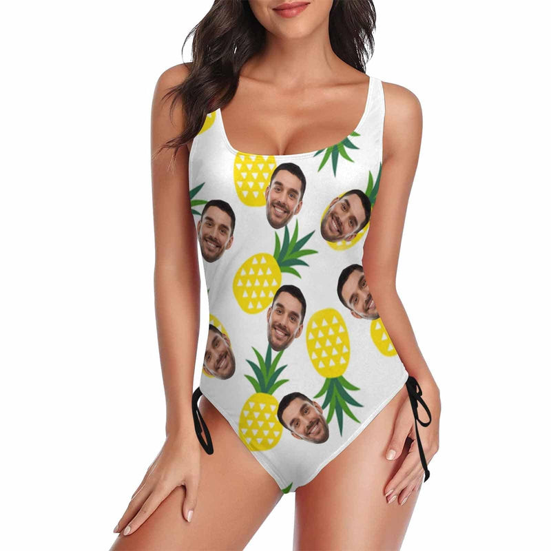 Custom Face Fruit Swimsuit Personalized Women's New Drawstring Side One Piece Bathing Suit Honeymoons For Her