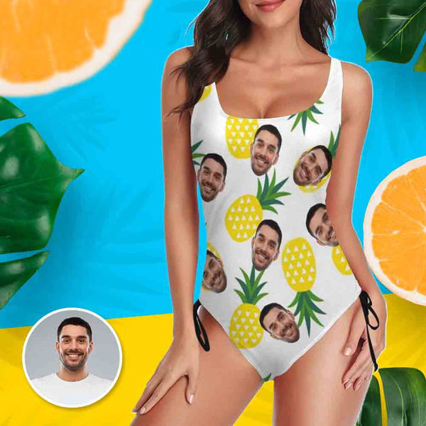 Custom Face Fruit Swimsuit Personalized Women's New Drawstring Side One Piece Bathing Suit Honeymoons For Her