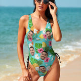 Custom Face Fruit Theme Swimsuits Personalized Women's New Drawstring Side One Piece Bathing Suit Vacation Party Gift