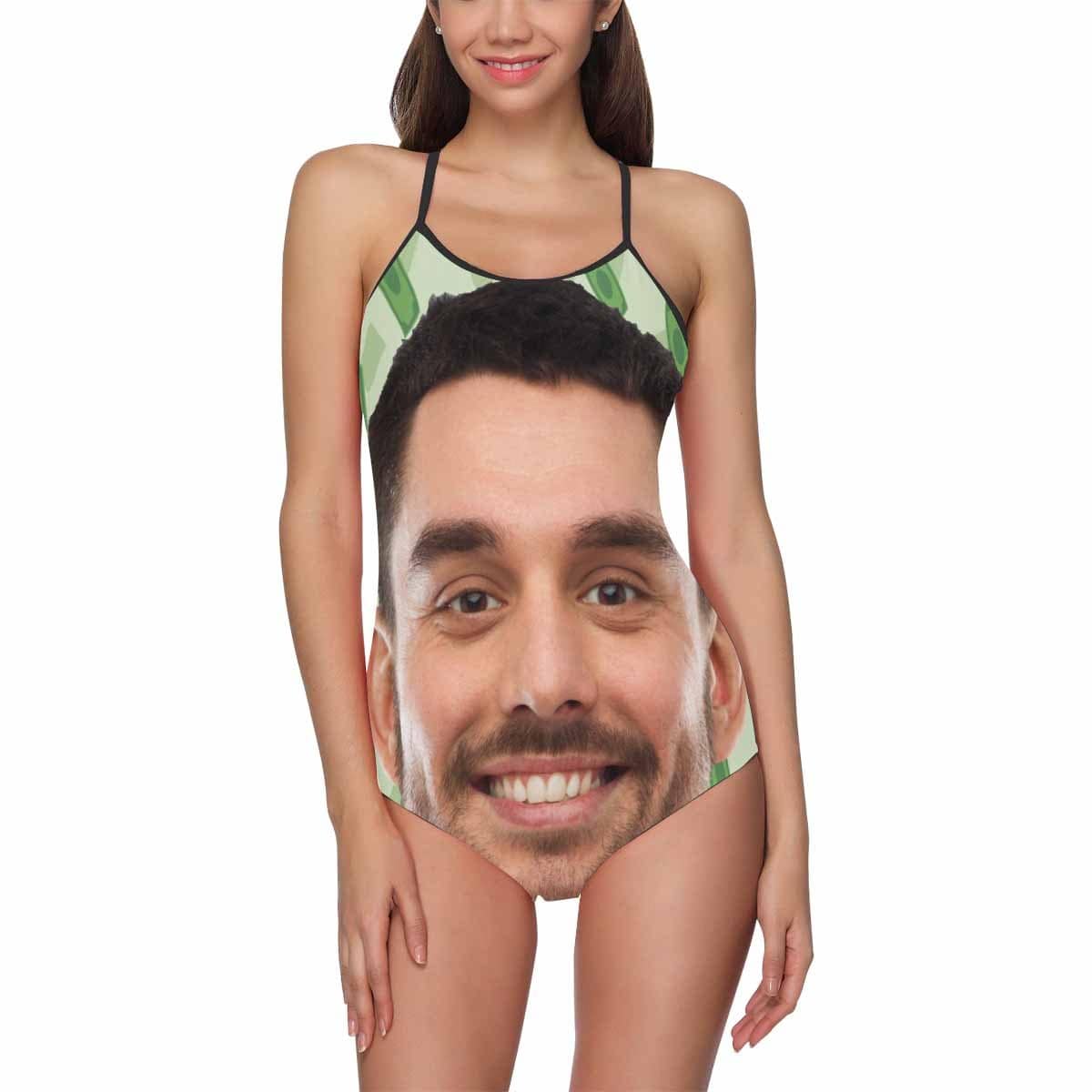 Custom Face Green Swimsuit Personalized Women&