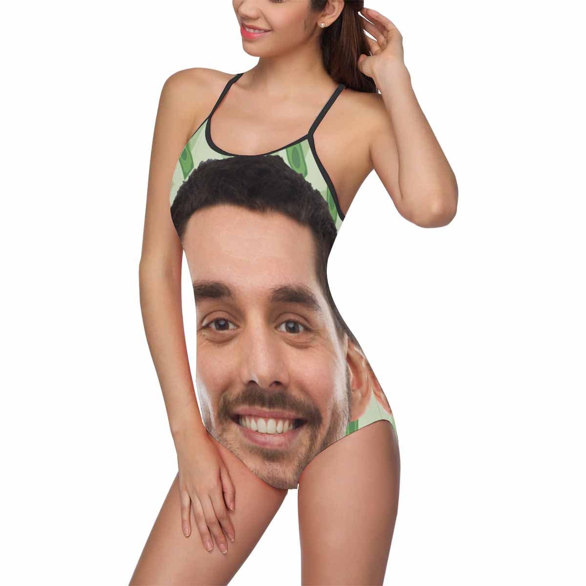 Custom Face Green Swimsuit Personalized Women&