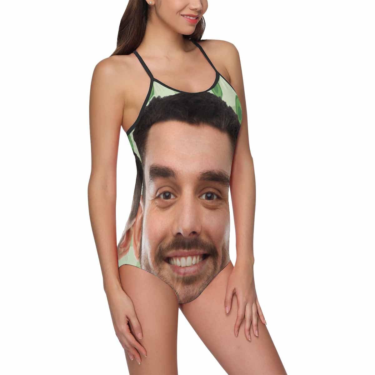 Custom Face Green Swimsuit Personalized Women&