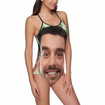 Custom Face Green Swimsuit Personalized Women&