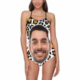 Custom Face Leopard Personalized Women's Slip One Piece Bathing?Suit Honeymoons Party Swimsuits