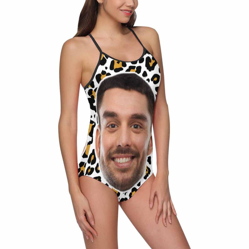 Custom Face Leopard Personalized Women's Slip One Piece Bathing?Suit Honeymoons Party Swimsuits