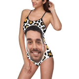 Custom Face Leopard Personalized Women's Slip One Piece Bathing?Suit Honeymoons Party Swimsuits