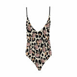 Custom Face Leopard Print Women's Lacing Backless One-Piece Swimsuit