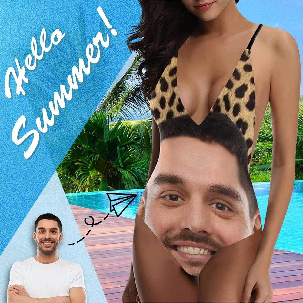 Custom Face Leopard Sexy Swimsuit Personalized Women&