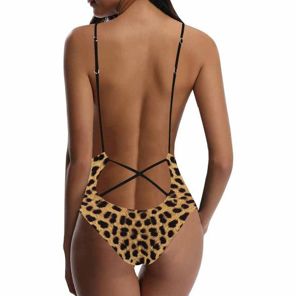 Custom Face Leopard Sexy Swimsuit Personalized Women's Lacing Backless One-Piece Swimsuit Bathing?Suit Honeymoons Girlfriend Gift