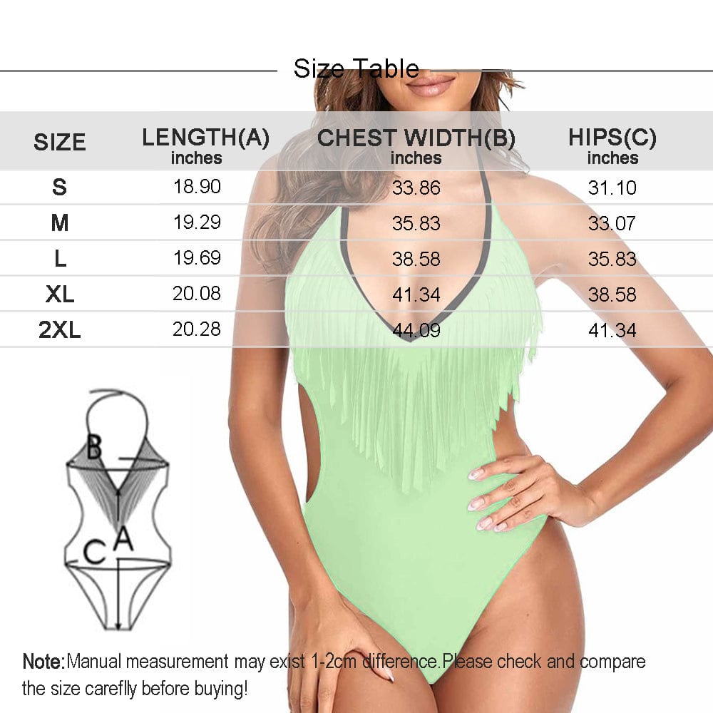 Custom Face Love Heart Black One Piece Fringe Swimsuit Personalized Women&