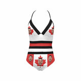 Custom Face Maple Leaf Canada Flag  Swimsuit Personalized Women's New Strap One Piece Bathing Suit Celebrate Holiday Party