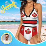 Custom Face Maple Leaf Canada Flag  Swimsuit Personalized Women's New Strap One Piece Bathing Suit Celebrate Holiday Party