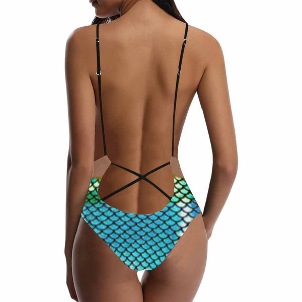 Custom Face Mermaid Women's Lacing Backless One-Piece Swimsuit