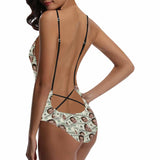 Custom Face Money Women's Lacing Backless One-Piece Swimsuit