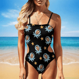 Custom Face Octopus Star Swimsuit Personalized Women's Open Waist One Piece Bathing Suit Honeymoons Party For Her