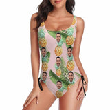 Custom Face Pineapple Pattern Swimsuit Personalized Women's New Drawstring Side One Piece Bathing Suit Honeymoons For Her