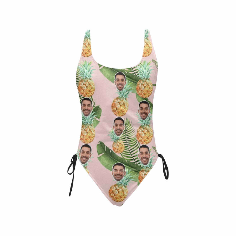 Custom Face Pineapple Pattern Swimsuit Personalized Women's New Drawstring Side One Piece Bathing Suit Honeymoons For Her