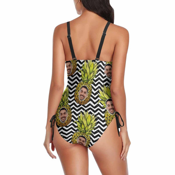 Custom Face Pineapple Style Swimsuit Personalized Women's New Drawstring Side One Piece Bathing Suit Honeymoons Party