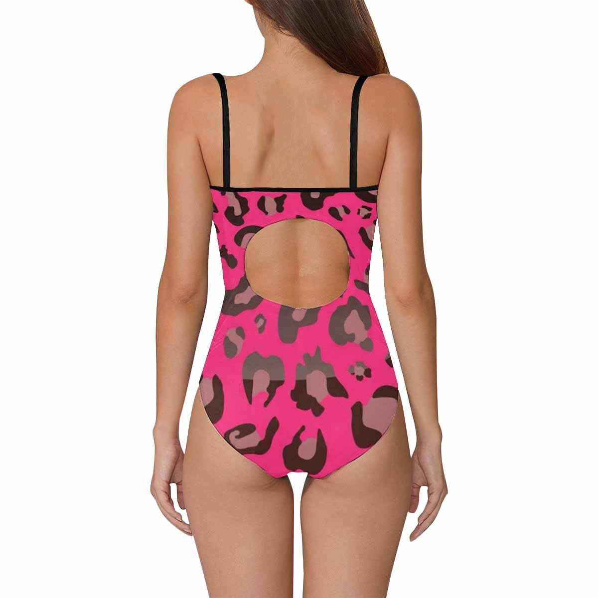 Custom Face Pink Swimsuits Personalized Leopard Women&