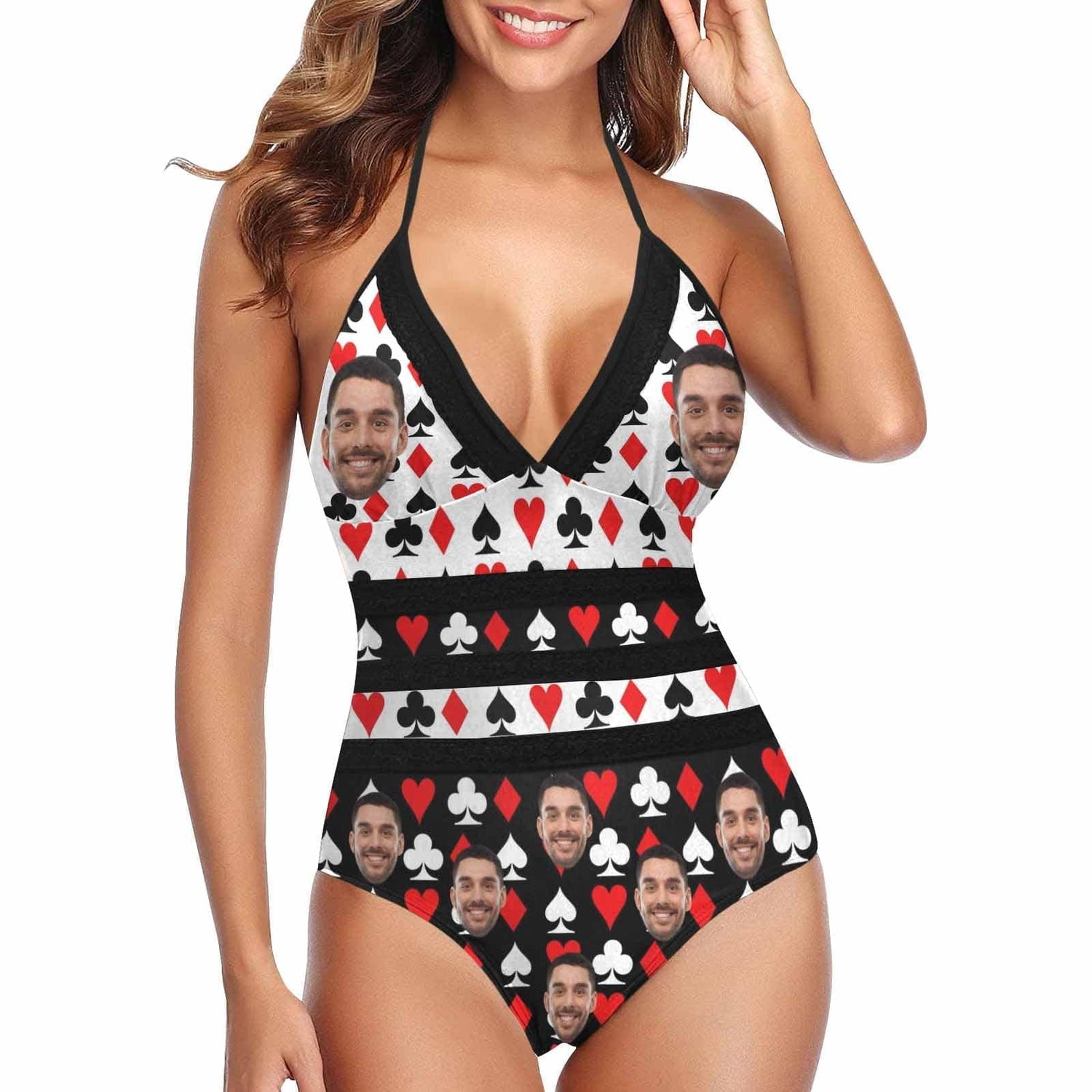 Custom Face Poker Style Swimsuit Personalized Women&