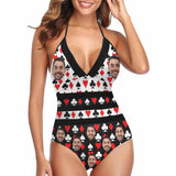 Custom Face Poker Style Swimsuit Personalized Women's New Strap One Piece Bathing Suit Birthday Funny Gift