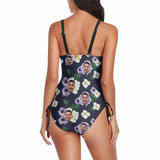 Custom Face Purple Flower Women's New Drawstring Side One Piece Swimsuits