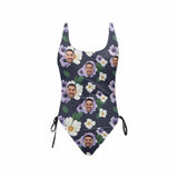 Custom Face Purple Flower Women's New Drawstring Side One Piece Swimsuits