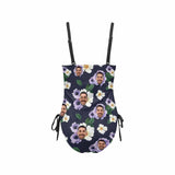 Custom Face Purple Flower Women's New Drawstring Side One Piece Swimsuits