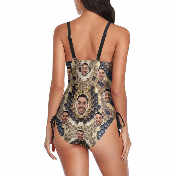 Custom Face Snake Women's New Drawstring Side One Piece Swimsuits