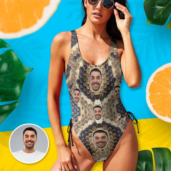 Custom Face Snake Women's New Drawstring Side One Piece Swimsuits