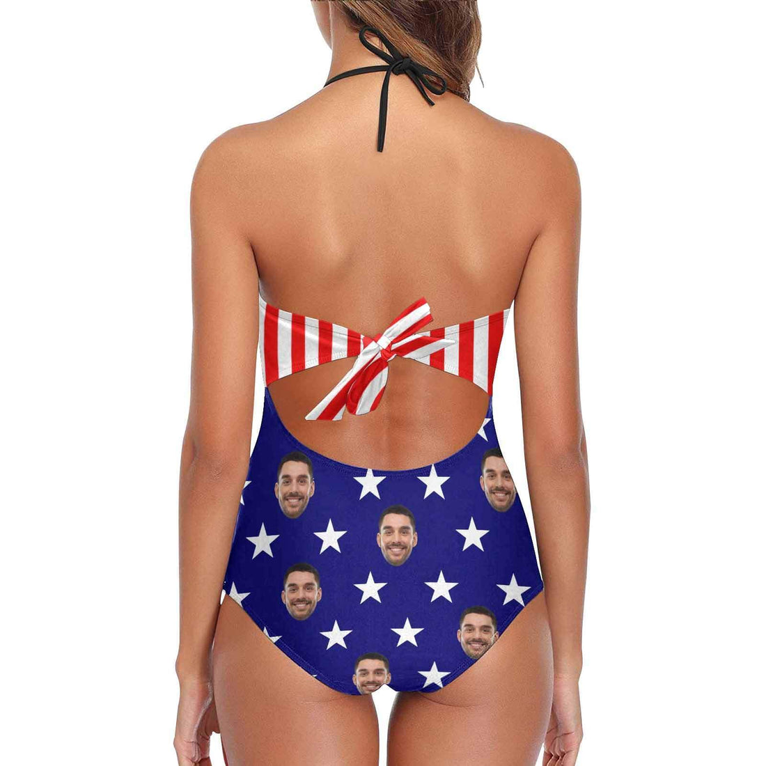 Custom Face Star Flag Swimsuit Personalized Women&