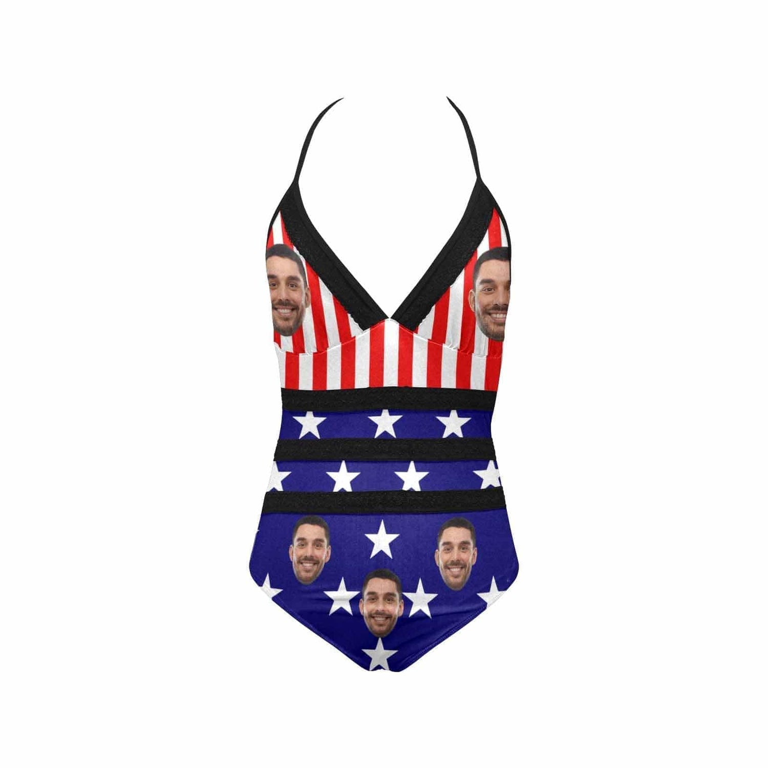 Custom Face Star Flag Swimsuit Personalized Women&