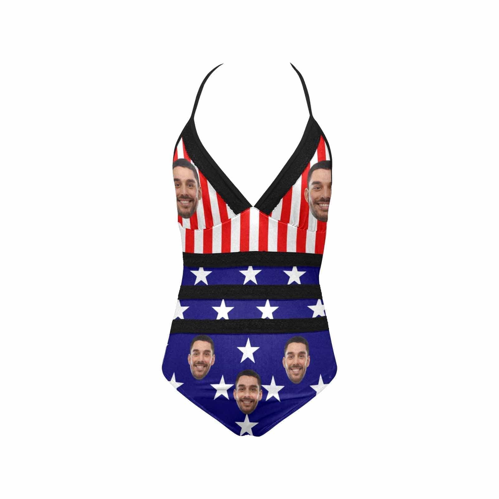 Custom Face Star Flag Swimsuit Personalized Women&