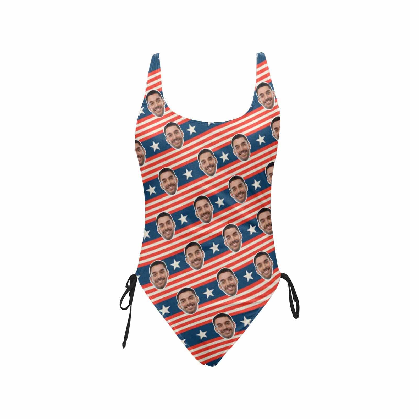 Custom Face Striped Flag Swimsuit Personalized Women&