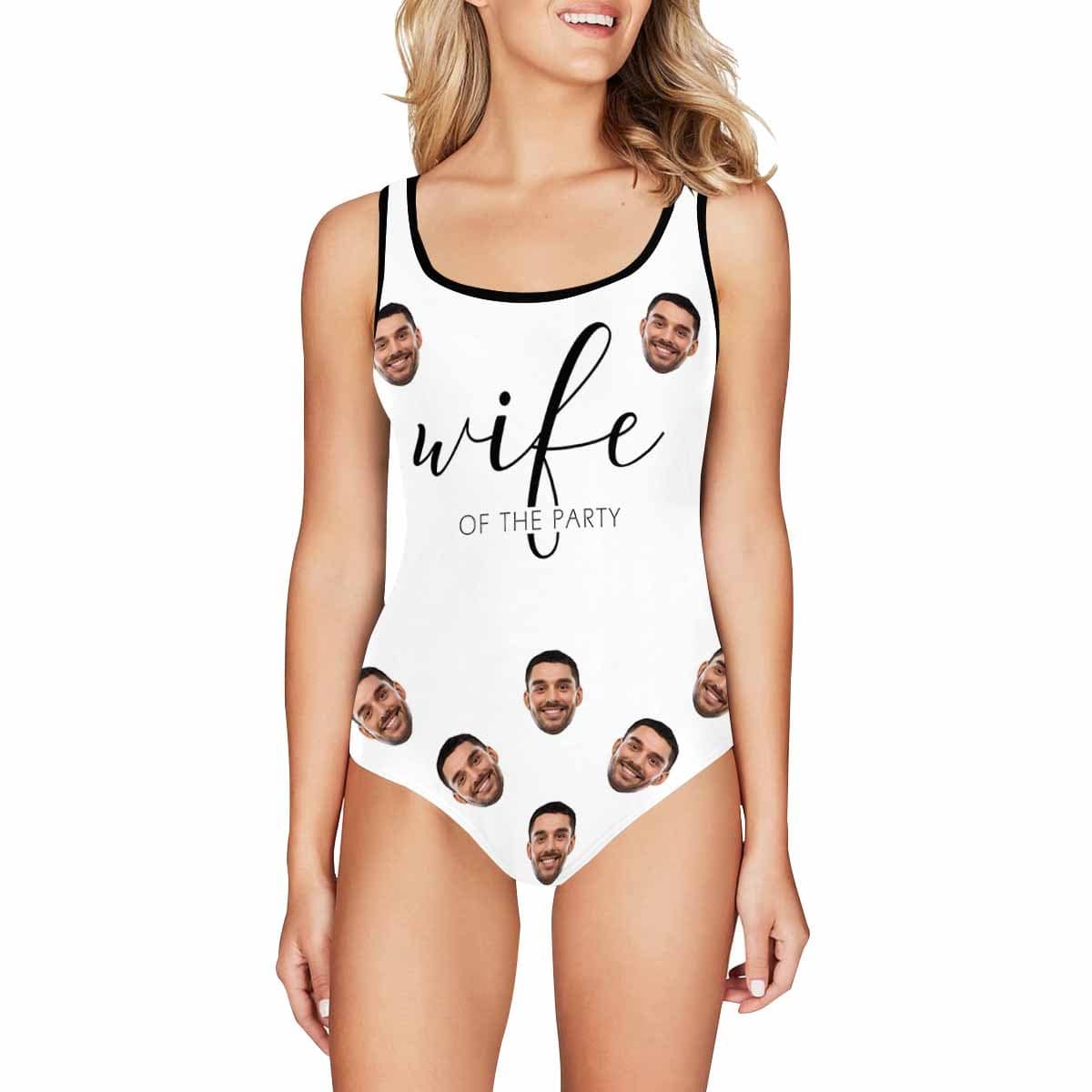 Custom Face Swimsuit Wife of The Party Personalized Women&