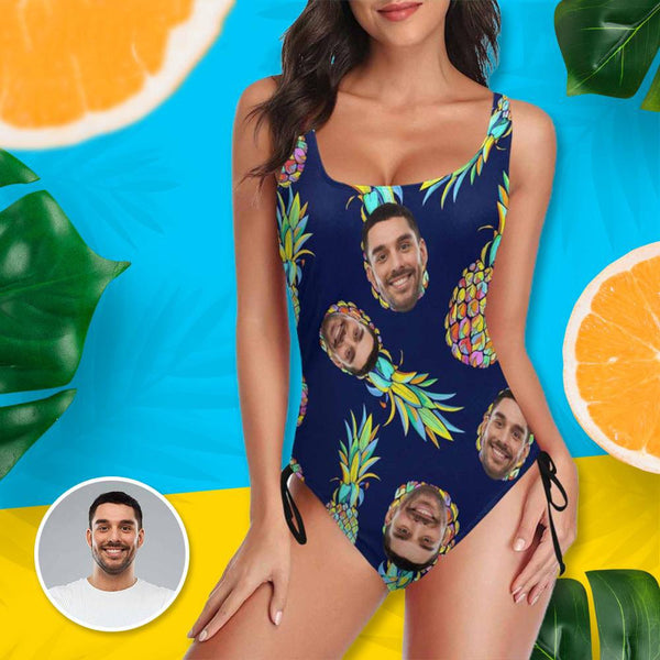 Custom Face To Hwaiian Style Swimsuits Personalized Women's New Drawstring Side One Piece Bathing Suit Holiday Party