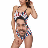 Custom Flag Face Net Swimsuit Personalized Women's Slip One Piece Bathing Suit Celebrate Holiday Party