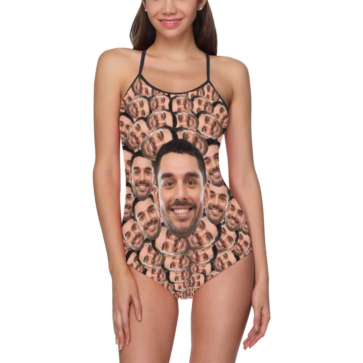 Custom Husband/Boyfriend Face Swimsuit Seamless Personalized Photo Women&