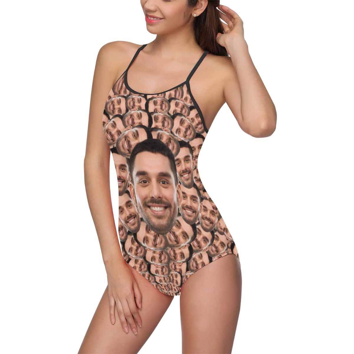 Custom Husband/Boyfriend Face Swimsuit Seamless Personalized Photo Women&