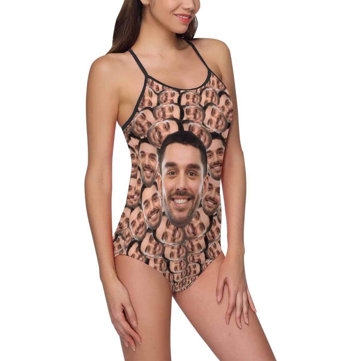 Custom Husband/Boyfriend Face Swimsuit Seamless Personalized Photo Women&